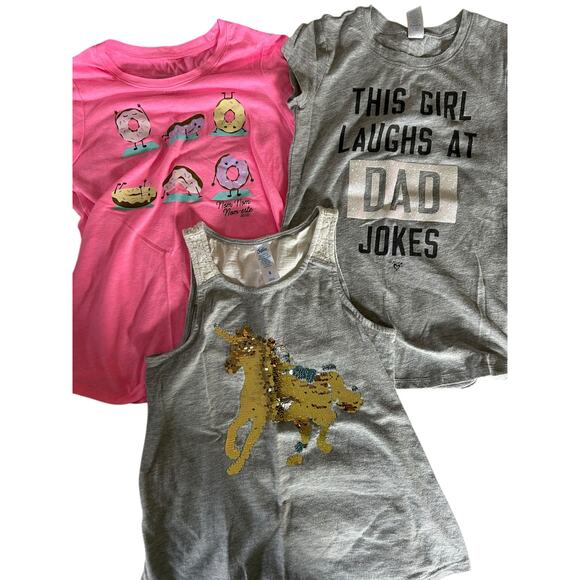 Justice pink donut shirt grey dad jokes grey flip sequin tank size 8 - Picture 1 of 6